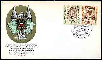 Germany - West 1959 Stamp Exhibition & Stamp Centenary set of 2 on illustrated cover with f1rst day illustrated cancel (22 Aug)