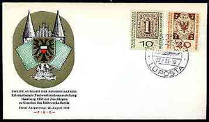 Germany - West 1959 Stamp Exhibition & Stamp Centenary set of 2 on illustrated cover with f1rst day illustrated cancel (22 Aug)