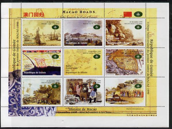 Guinea - Conakry 1998 Macao returns to China #2 perf sheetlet containing 9 values, unmounted mint. Note this item is privately produced and is offered purely on its thematic appeal