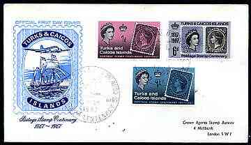 Turks & Caicos Islands 1967 Stamp Centenary perf set of 3 on illustrated cover with special first day cancel