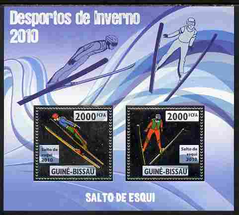 Guinea - Bissau 2010 Winter Olympic Sports - Ski Jumping perf sheetlet containing 2 values in silver unmounted mint