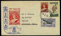 New Zealand 1955 Stamp Centenary perf set of 3 on illustrated cover with first day cancel