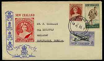 New Zealand 1955 Stamp Centenary perf set of 3 on illustrated cover with first day cancel