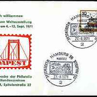 Germany - West Berlin 1971 Commemorative cover for Budapest '71 bearing 10pf electric Tram stamp cancelled with special illustrated cancel