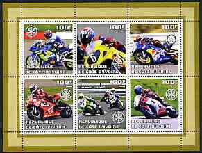 Ivory Coast 2002 Racing Motorcycles #2 perf sheetlet containing set of 6 values (top middle No. 6) each with Rotary logo, unmounted mint