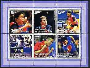 Ivory Coast 2002 Table Tennis perf sheetlet containing set of 6 values unmounted mint