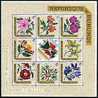 Burundi 1967 Fourth Anniversary of Independence (Flowers) perf sheetlet containing 8 diamond shaped values plus label unmounted mint SG MS 220