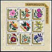 Burundi 1967 Fourth Anniversary of Independence (Flowers) perf sheetlet containing 8 diamond shaped values plus label unmounted mint SG MS 220