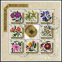 Burundi 1967 Fourth Anniversary of Independence (Flowers) perf sheetlet containing 8 diamond shaped values plus label cto used SG MS 220