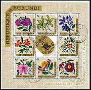 Burundi 1967 Fourth Anniversary of Independence (Flowers) perf sheetlet containing 8 diamond shaped values plus label cto used SG MS 220