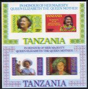 Tanzania 1985 Life & Times of HM Queen Mother the two m/sheets (as SG MS 429) imperf proofs each with all 4 colours misplaced (spectacular blurred effect) unmounted mint
