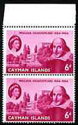 Cayman Islands 1964 400th Birth Anniversary of Shakespeare 6d vert pair, one stamp with 'scratch at right' (R2/3) unmounted mint, SG 183var