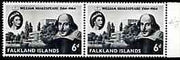 Falkland Islands 1964 400th Birth Anniversary of Shakespeare 6d horiz pair, one stamp with 'retouched sky above 1964' (R4/5) unmounted mint SG 214var
