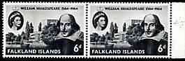 Falkland Islands 1964 400th Birth Anniversary of Shakespeare 6d horiz pair, one stamp with 'retouched sky above 1964' (R4/5) unmounted mint SG 214var