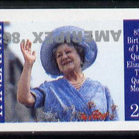 Tanzania 1986 Queen Mother 20s (as SG 426) imperf proof single with AMERIPEX '86 opt in silver inverted unmounted mint