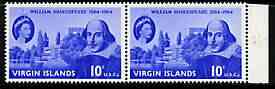 British Virgin Islands 1964 400th Birth Anniversary of Shakespeare 10c horiz pair, one stamp with 'scratch by eye' (R7/5) unmounted mint, SG 177var