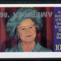 Tanzania 1986 Queen Mother 100s (as SG 428) imperf proof single with AMERIPEX '86 opt in silver inverted unmounted mint