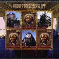 Benin 2007 Scout Centenary - Locomotives & N American Indian perf sheetlet containing 6 values unmounted mint. Note this item is privately produced and is offered purely on its thematic appeal