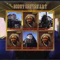 Benin 2007 Scout Centenary - Locomotives & N American Indian imperf sheetlet containing 6 values unmounted mint. Note this item is privately produced and is offered purely on its thematic appeal