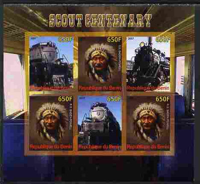 Benin 2007 Scout Centenary - Locomotives & N American Indian imperf sheetlet containing 6 values unmounted mint. Note this item is privately produced and is offered purely on its thematic appeal