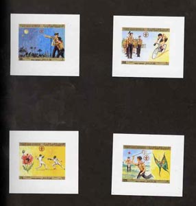 Yemen - Republic 1980 World Scout Jamboree imperf set of 7 each on Cromalin paper mounted in special folder by the printers, Ueberreuter, as SG 610-16