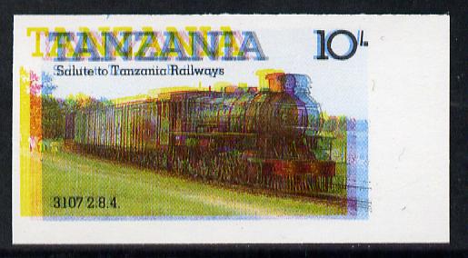 Tanzania 1985 Railways 10s (as SG 431) imperf proof single with all 4 colours misplaced (spectacular blurred effect) unmounted mint