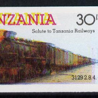 Tanzania 1985 Railways 30s (as SG 433) imperf proof single with all 4 colours misplaced (spectacular blurred effect) unmounted mint
