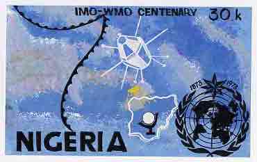 Nigeria 1973 IMO & WMO Centenary - original hand-painted artwork for 30k value (beautifully crude) by unknown artist on card 10