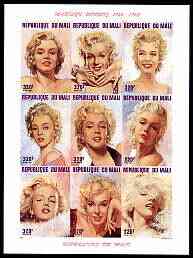 Mali 1996 Marilyn Monroes imperf sheetlet containing set of 9 unmounted mint, Mi 1566-74