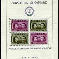 Albania 1938 Royal Wedding m/sheet unmounted mint but small rust spot and very slight soiling SG MS 328a
