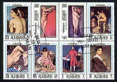 Ajman 1970 Paintings by Ingres perf set of 8 cto used, Mi 629-36A