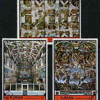 Ajman 1972 The Sistine Chapel by Michelangelo perf set of 3 cto used, Mi 1874-76