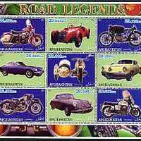 Afghanistan 2001 Road Legends perf sheetlet containing set of 9 values unmounted mint (5 Motorcycles & 4 cars)