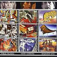 Somalia 2002 Modern Art perf sheetlet containing set of 9 values unmounted mint (Picasso, Chagall & Dali)