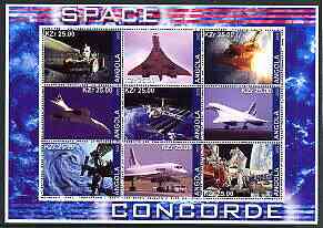 Angola 2002 Concorde & Space perf sheetlet containing set of 9 values unmounted mint