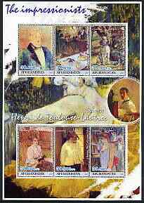 Afghanistan 2001 The Impressionists - Toulouse-Lautrec perf sheetlet containing set of 6 values unmounted mint
