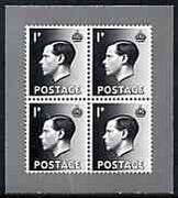 Cinderella - Great Britain 1936 KEVIII 1d block of 4 illustration in black on ungummed paper by Harrison & Sons produced during mid 1950's as a sample to illustrate the quality of gravure printed stamps - documented as 'designed s……Details Below