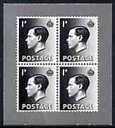 Cinderella - Great Britain 1936 KEVIII 1d block of 4 illustration in black on ungummed paper by Harrison & Sons produced during mid 1950's as a sample to illustrate the quality of gravure printed stamps - documented as 'designed s……Details Below