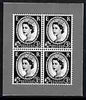 Cinderella - Great Britain 1952 Wilding 3d block of 4 illustration in black on ungummed paper by Harrison & Sons produced during mid 1950's as a sample to illustrate the quality of gravure printed stamps - documented as 'accepted ……Details Below