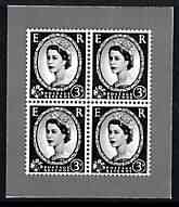 Cinderella - Great Britain 1952 Wilding 3d block of 4 illustration in black on ungummed paper by Harrison & Sons produced during mid 1950's as a sample to illustrate the quality of gravure printed stamps - documented as 'accepted ……Details Below