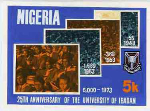 Nigeria 1973 Ibadan University - partly hand-painted original artwork for 5k value (Student Population Growth) by unknown artist on card 9" x 6"