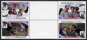 Tuvalu - Nanumaga 1986 Royal Wedding (Andrew & Fergie) $1 with 'Congratulations' opt in silver in unissued perf tete-beche inter-paneau block of 4 (2 se-tenant pairs) unmounted mint from Printer's uncut proof sheet