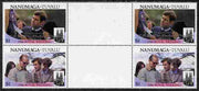 Tuvalu - Nanumaga 1986 Royal Wedding (Andrew & Fergie) $1 with 'Congratulations' opt in silver in unissued perf inter-paneau block of 4 (2 se-tenant pairs) unmounted mint from Printer's uncut proof sheet