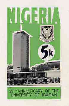 Nigeria 1973 Ibadan University - partly hand-painted original artwork for 5k value (Tower) on card 5" x 8.5"