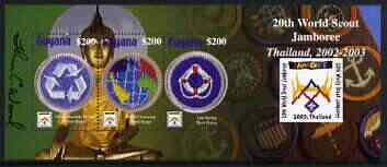 Guyana 2003 World Scout Jamboree perf sheetlet containing 3 values signed by Thomas C Wood the designer