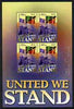 St Kitts 2002 United We Stand perf sheetlet containing block of 4, signed by Thomas C Wood the designer