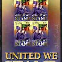 St Kitts 2002 United We Stand perf sheetlet containing block of 4, signed by Thomas C Wood the designer