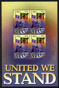 St Kitts 2002 United We Stand perf sheetlet containing block of 4, signed by Thomas C Wood the designer