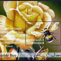 Dominica 2002 Flora & Fauna perf m/sheet (Bumble Bee on Rose), signed by Thomas C Wood the designer, unmounted mint