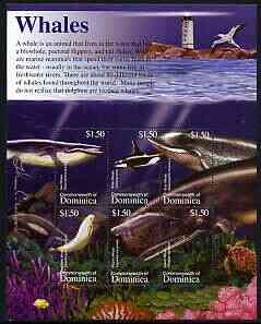 Dominica 2002 Flora & Fauna perf composite sheetlet containing 6 values (Whales), signed by Thomas C Wood the designer, unmounted mint